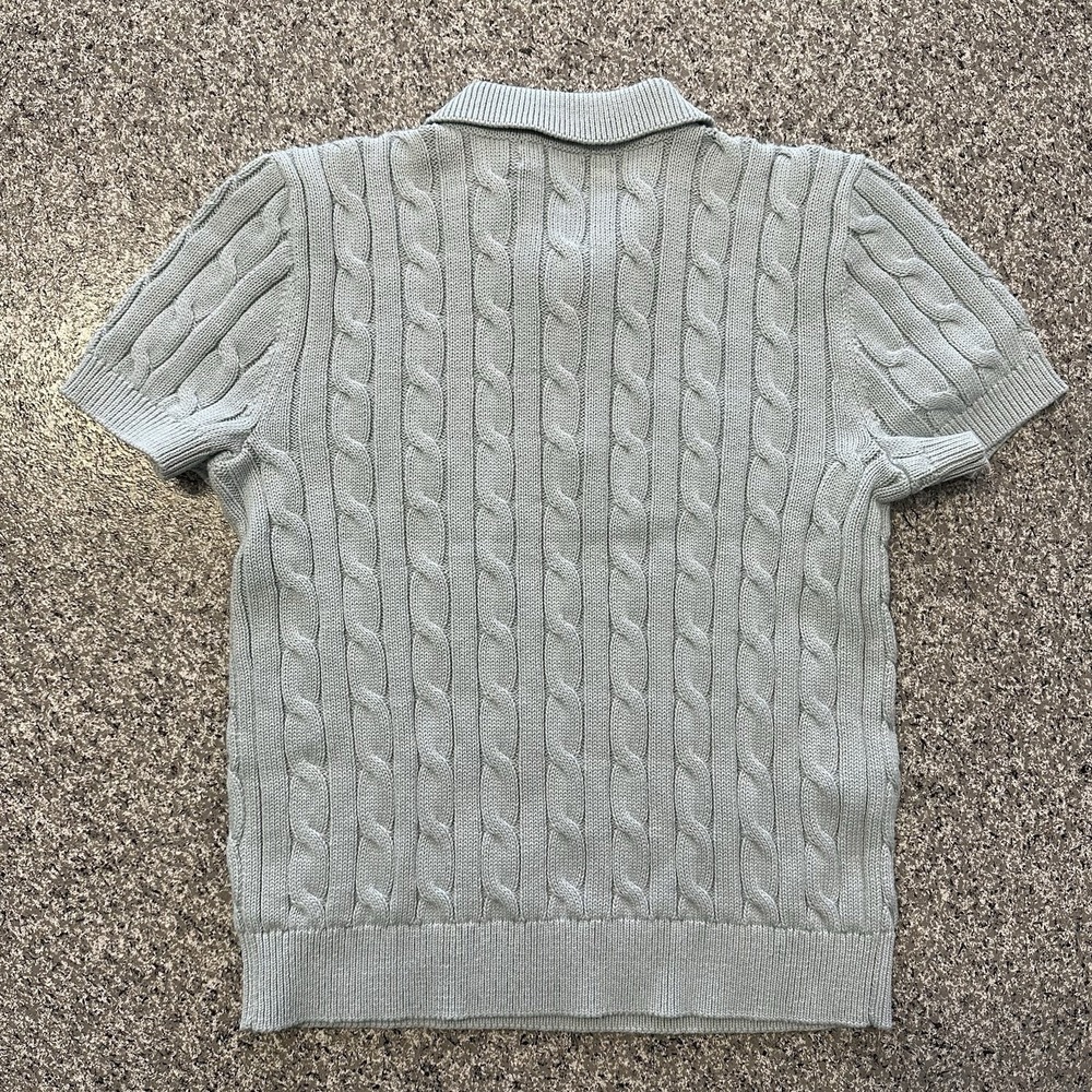 Lauren Ralph Lauren Cable Knit Polo Shirt Womens Petite Small PS Aqua Pearl Blue - Picture 6 of 7